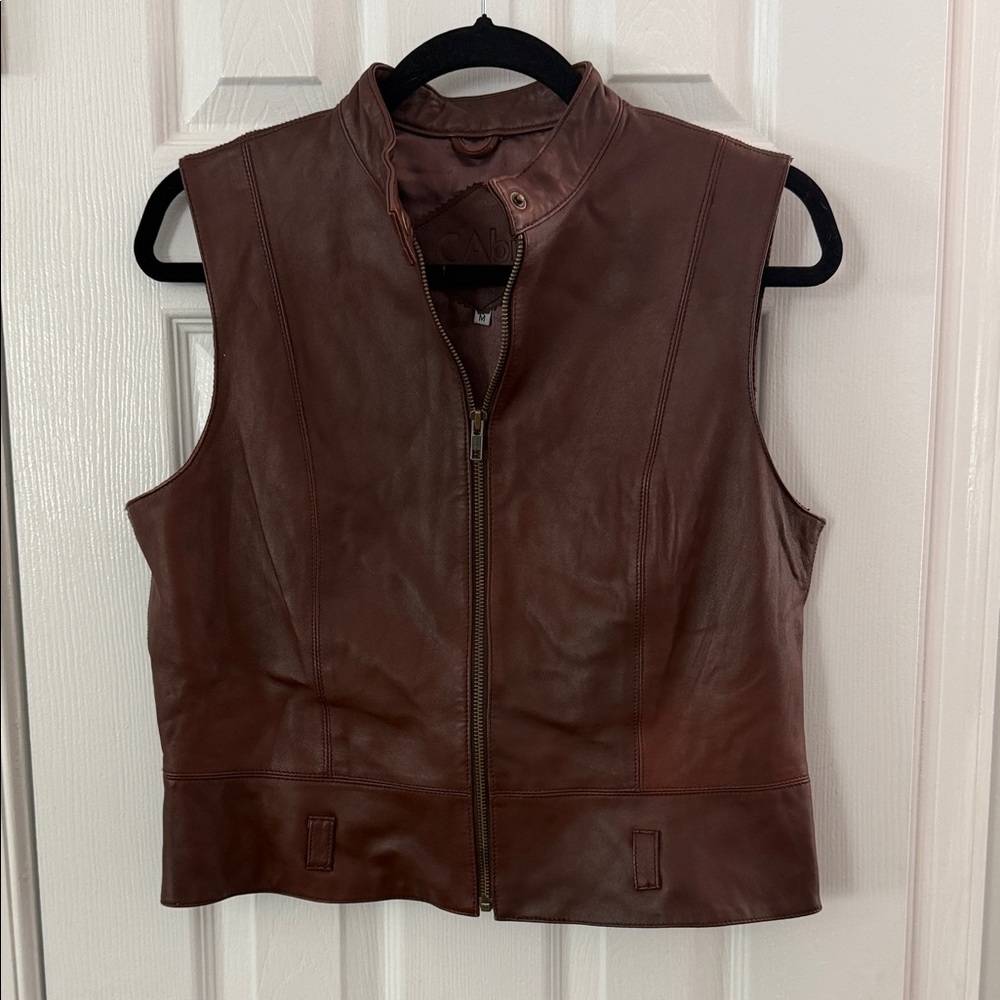 CAbi Brown Leather Accent Vest Medium